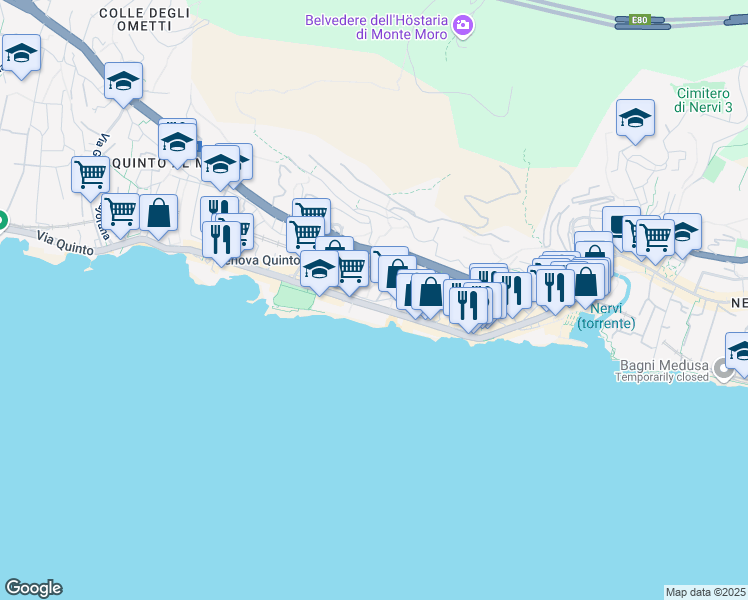 map of restaurants, bars, coffee shops, grocery stores, and more near 150 Via Angelo Gianelli in Genova