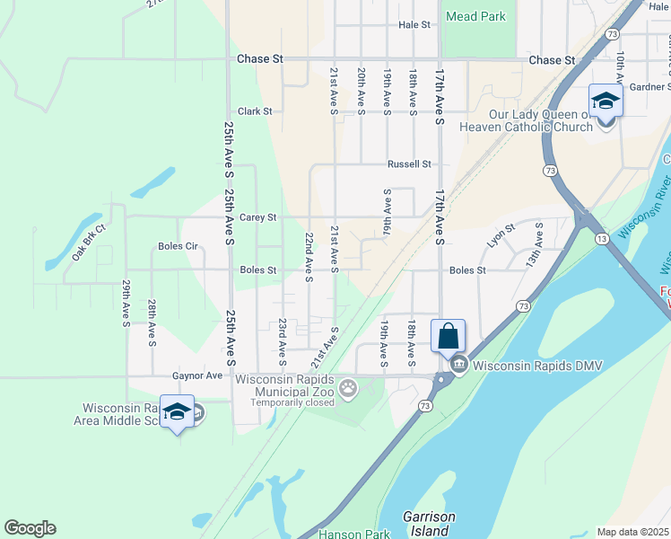 map of restaurants, bars, coffee shops, grocery stores, and more near 2101 Boles Street in Wisconsin Rapids