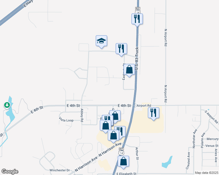 map of restaurants, bars, coffee shops, grocery stores, and more near 2417 Callaway Court in Pierre