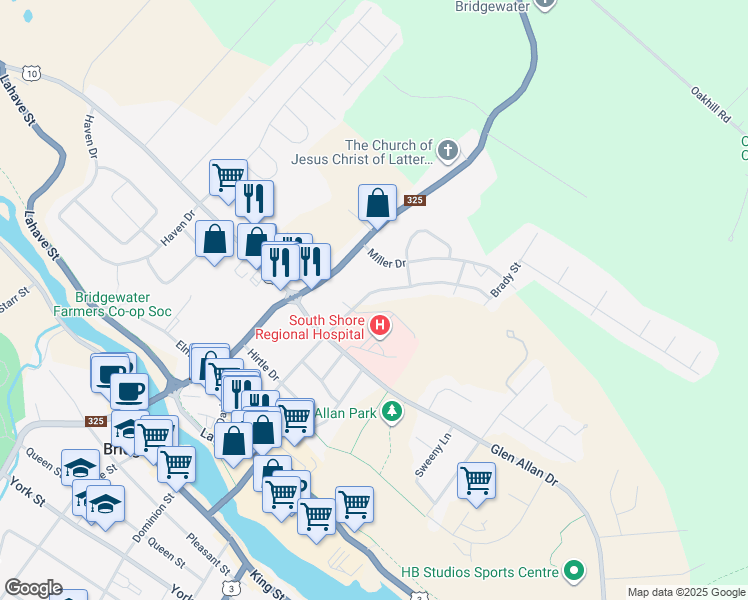 map of restaurants, bars, coffee shops, grocery stores, and more near 7 Nafthal Drive in Bridgewater