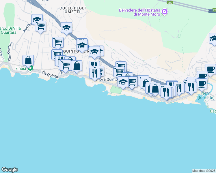 map of restaurants, bars, coffee shops, grocery stores, and more near 48 Via Angelo Gianelli in Genova