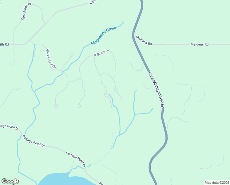 map of restaurants, bars, coffee shops, grocery stores, and more near Eagle Ridge Circle in Onekama