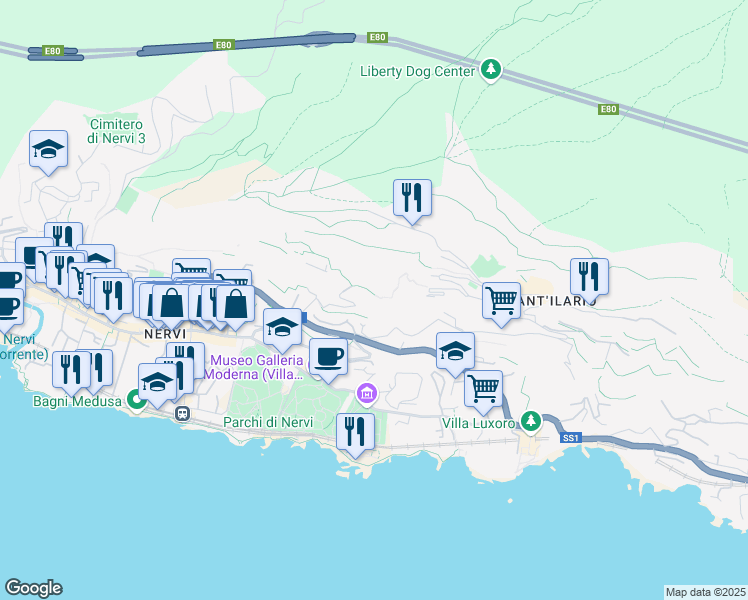 map of restaurants, bars, coffee shops, grocery stores, and more near 10 Via Erze in Genova