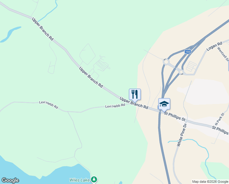 map of restaurants, bars, coffee shops, grocery stores, and more near 538 Upper Branch Road in Wileville