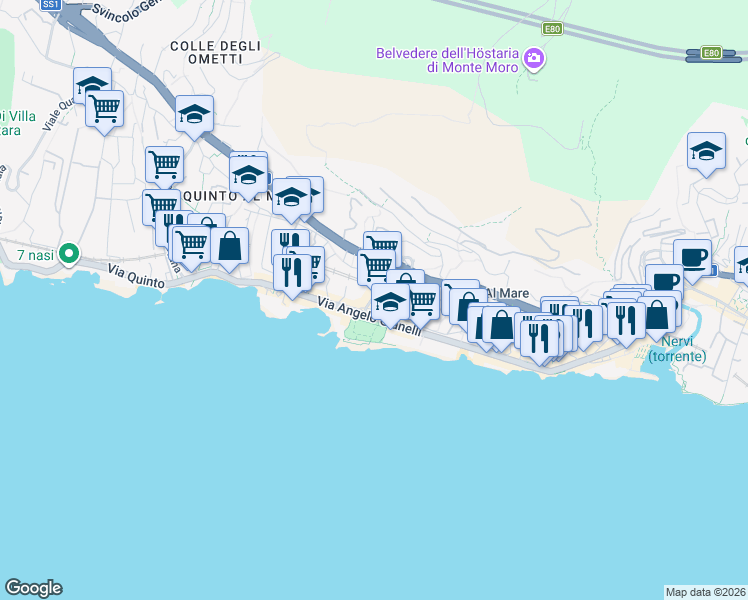 map of restaurants, bars, coffee shops, grocery stores, and more near 16 Via Fabio Filzi in Genova