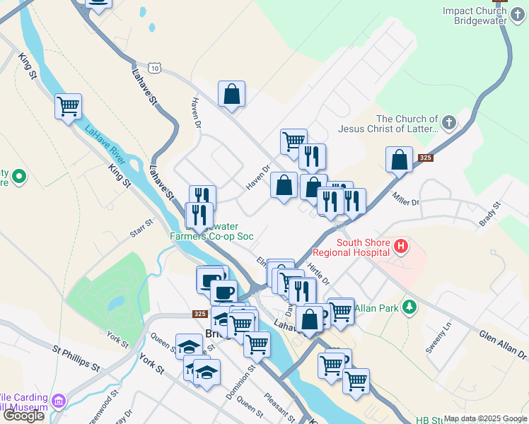 map of restaurants, bars, coffee shops, grocery stores, and more near 31 Thomson Drive in Bridgewater
