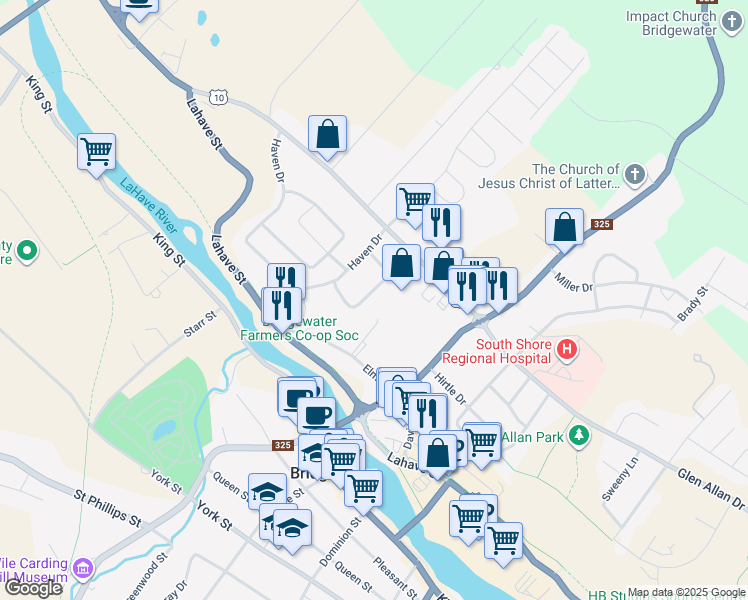 map of restaurants, bars, coffee shops, grocery stores, and more near 31 Thomson Drive in Bridgewater