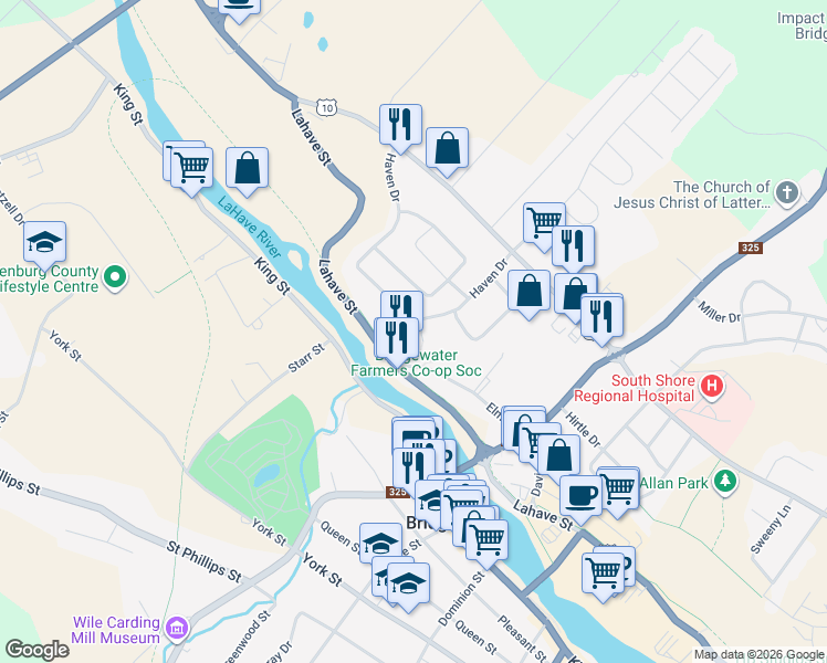 map of restaurants, bars, coffee shops, grocery stores, and more near 10 Osprey Court in Bridgewater