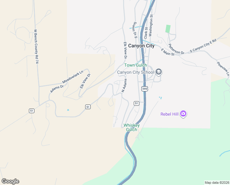 map of restaurants, bars, coffee shops, grocery stores, and more near 204 Adams Drive in Canyon City