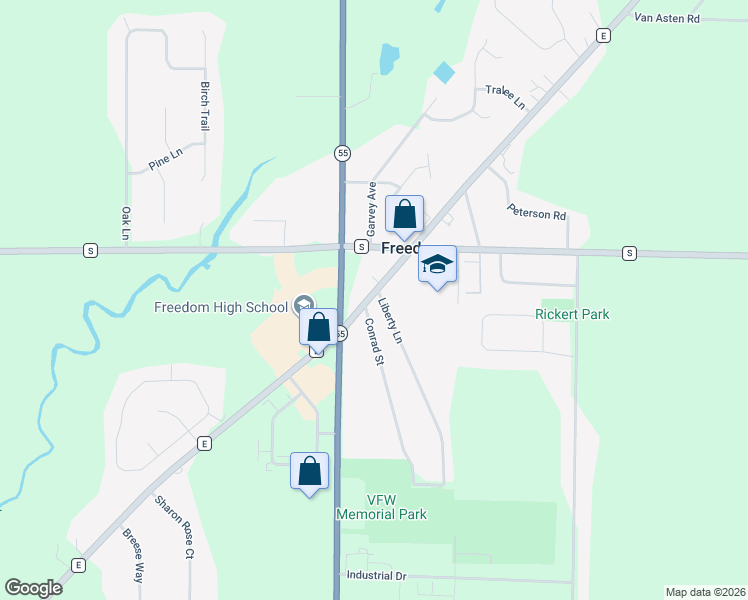 map of restaurants, bars, coffee shops, grocery stores, and more near N4060 County Road E in Freedom