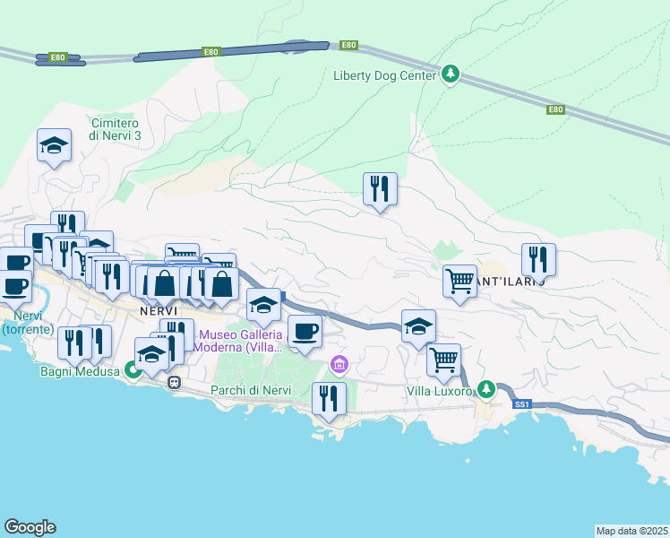 map of restaurants, bars, coffee shops, grocery stores, and more near 10 Via Erze in Genova