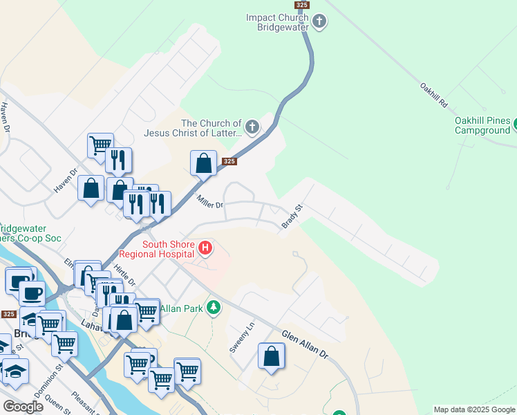 map of restaurants, bars, coffee shops, grocery stores, and more near 315 Kydd Street in Bridgewater