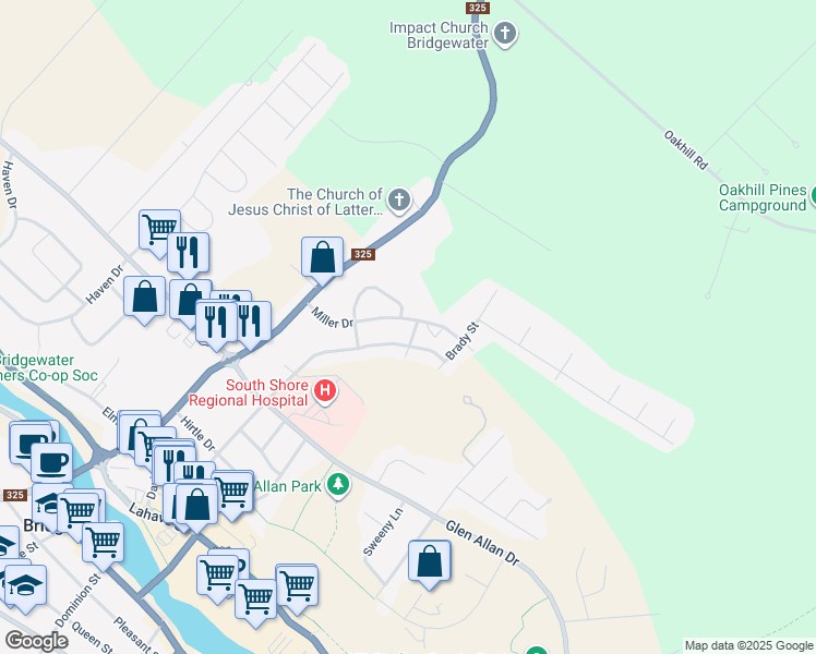 map of restaurants, bars, coffee shops, grocery stores, and more near 315 Kydd Street in Bridgewater