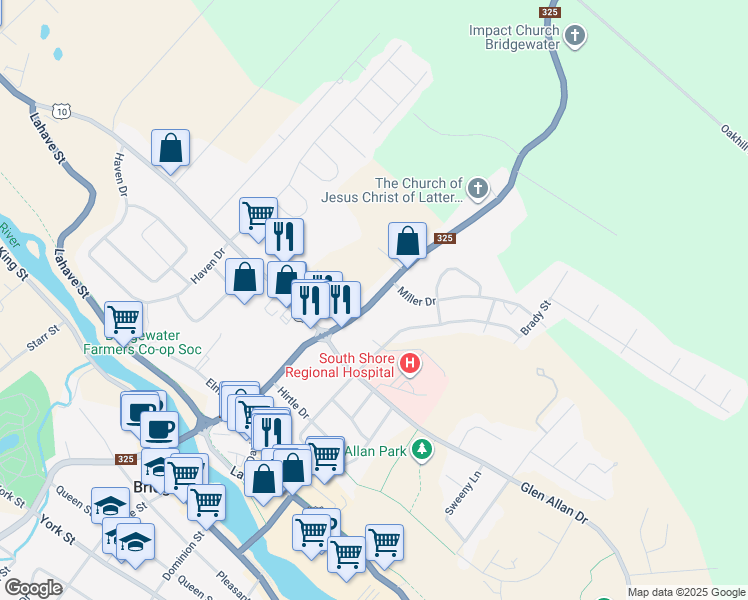 map of restaurants, bars, coffee shops, grocery stores, and more near 203 Aberdeen Road in Bridgewater