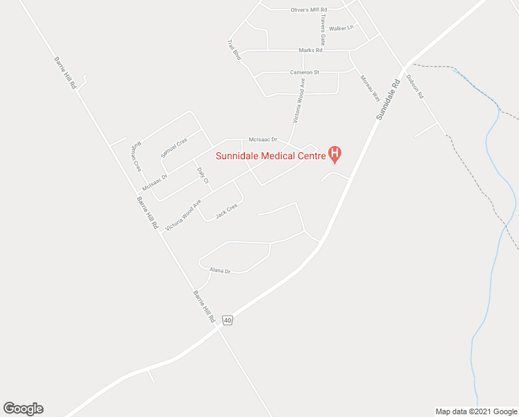 map of restaurants, bars, coffee shops, grocery stores, and more near 26 Edgecombe Terrace in Barrie
