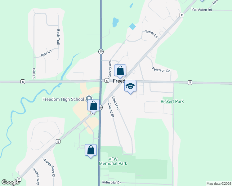 map of restaurants, bars, coffee shops, grocery stores, and more near N4060 County Road E in Freedom