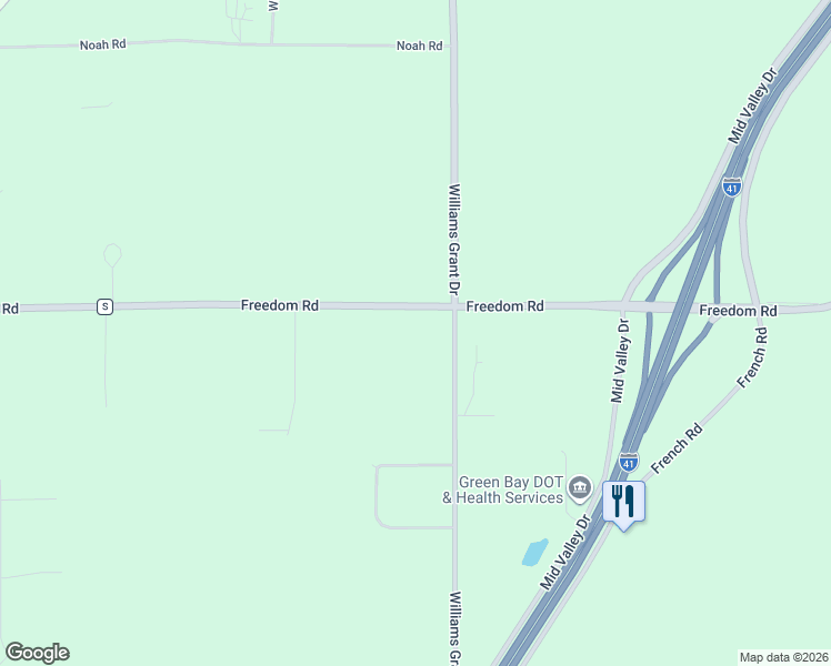 map of restaurants, bars, coffee shops, grocery stores, and more near 2855 Freedom Road in De Pere