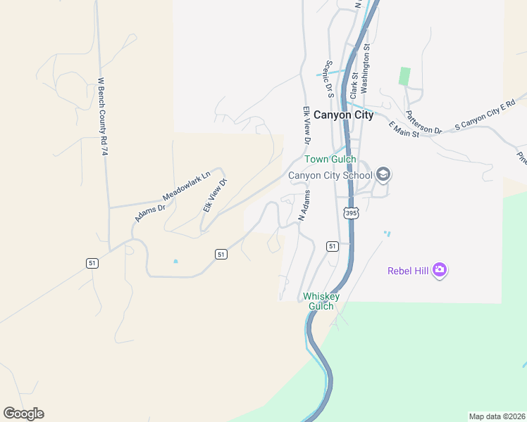 map of restaurants, bars, coffee shops, grocery stores, and more near 204 Adams Drive in Canyon City