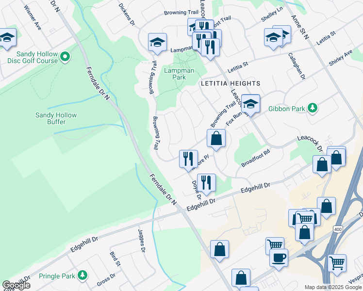 map of restaurants, bars, coffee shops, grocery stores, and more near in Barrie