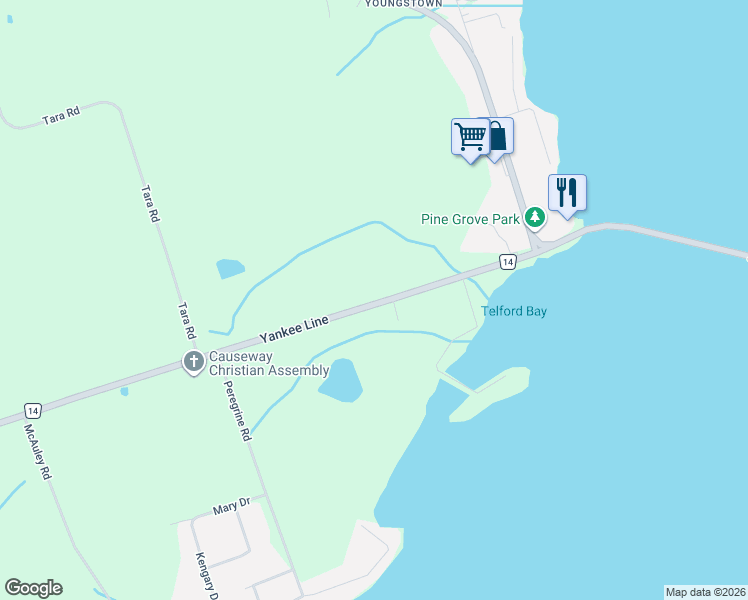 map of restaurants, bars, coffee shops, grocery stores, and more near 1408 Yankee Line in Peterborough