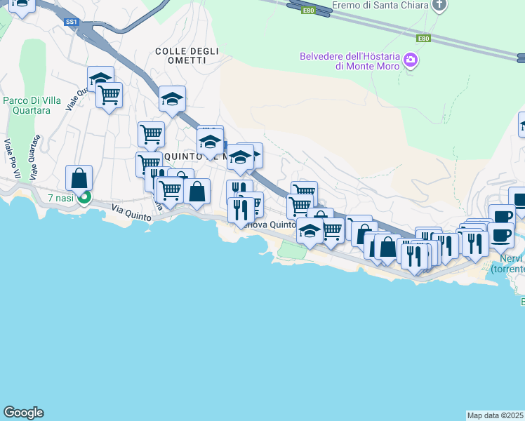 map of restaurants, bars, coffee shops, grocery stores, and more near 37-48 Via Angelo Gianelli in Genova