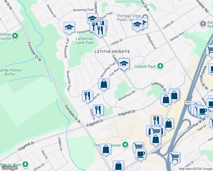 map of restaurants, bars, coffee shops, grocery stores, and more near in Barrie