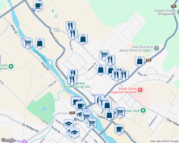 map of restaurants, bars, coffee shops, grocery stores, and more near 49 Haven Drive in Molega