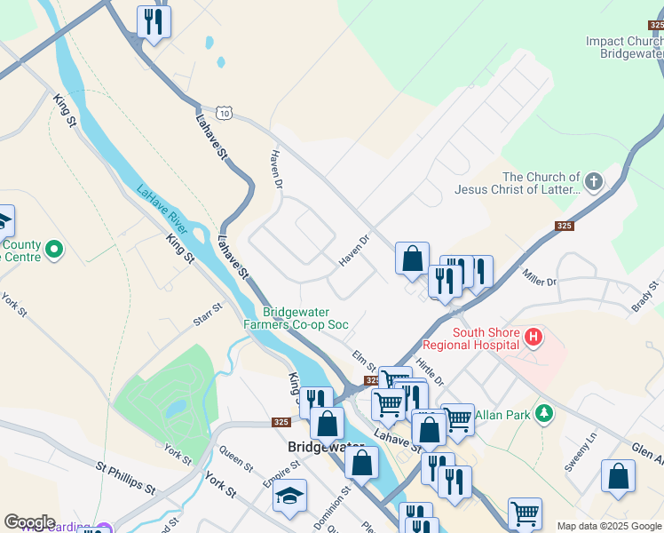 map of restaurants, bars, coffee shops, grocery stores, and more near in Bridgewater
