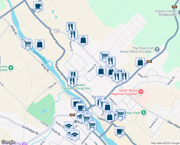 map of restaurants, bars, coffee shops, grocery stores, and more near 49 Haven Drive in Molega