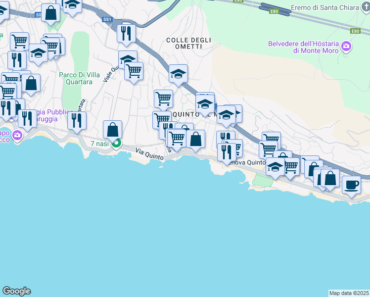 map of restaurants, bars, coffee shops, grocery stores, and more near 19 Via Giuseppe Majorana in Genova