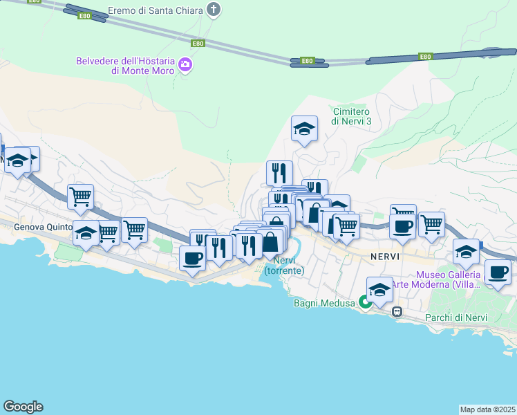 map of restaurants, bars, coffee shops, grocery stores, and more near 83 Via Luigi Biasioli in Genova