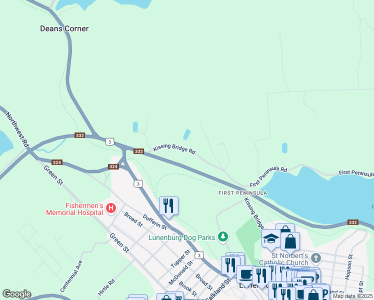 map of restaurants, bars, coffee shops, grocery stores, and more near 280 Kissing Bridge Road in Lunenburg
