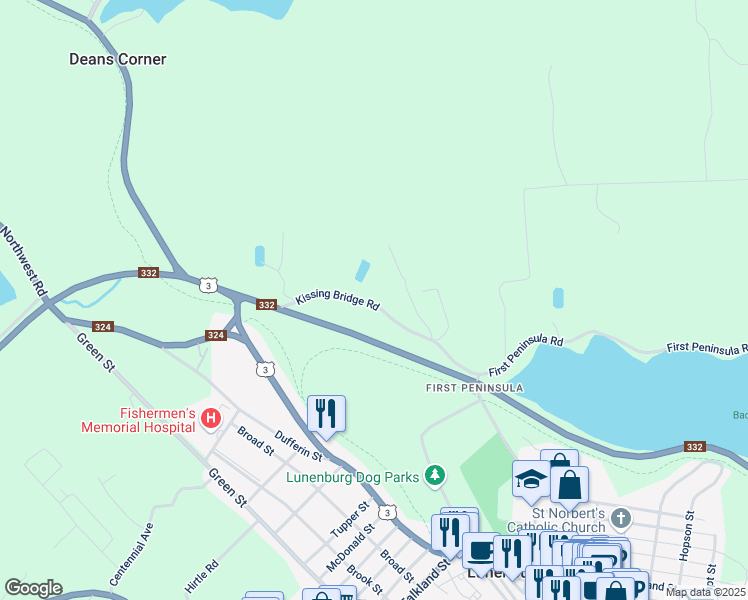 map of restaurants, bars, coffee shops, grocery stores, and more near 280 Kissing Bridge Road in Lunenburg