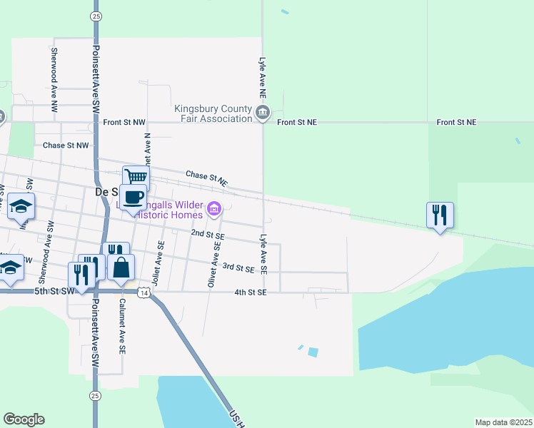 map of restaurants, bars, coffee shops, grocery stores, and more near 100-190 Lyle Avenue Northeast in De Smet