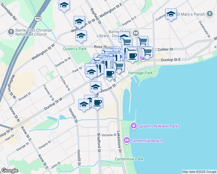 map of restaurants, bars, coffee shops, grocery stores, and more near 2508 Lake Shore Boulevard West in Toronto