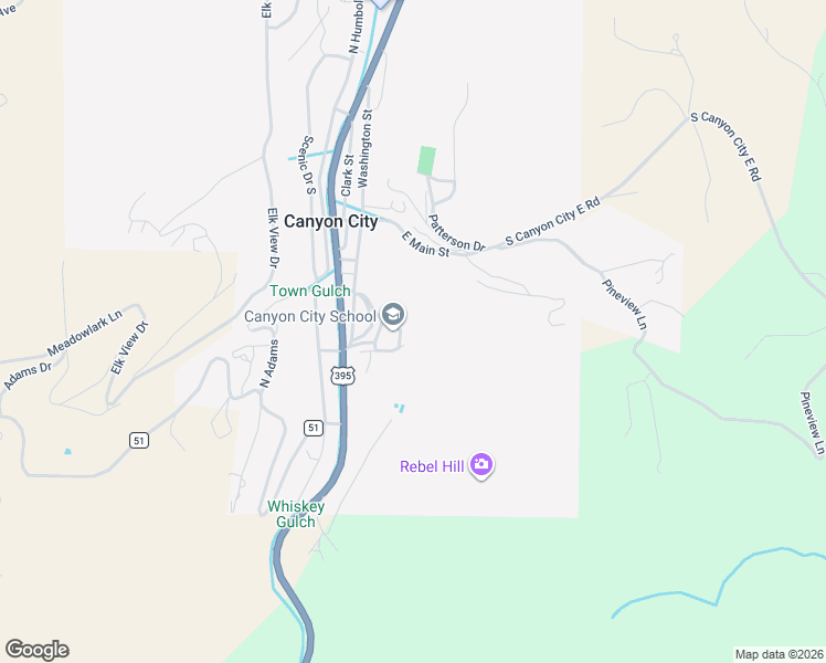 map of restaurants, bars, coffee shops, grocery stores, and more near 107 Rebel Hill Road in Canyon City