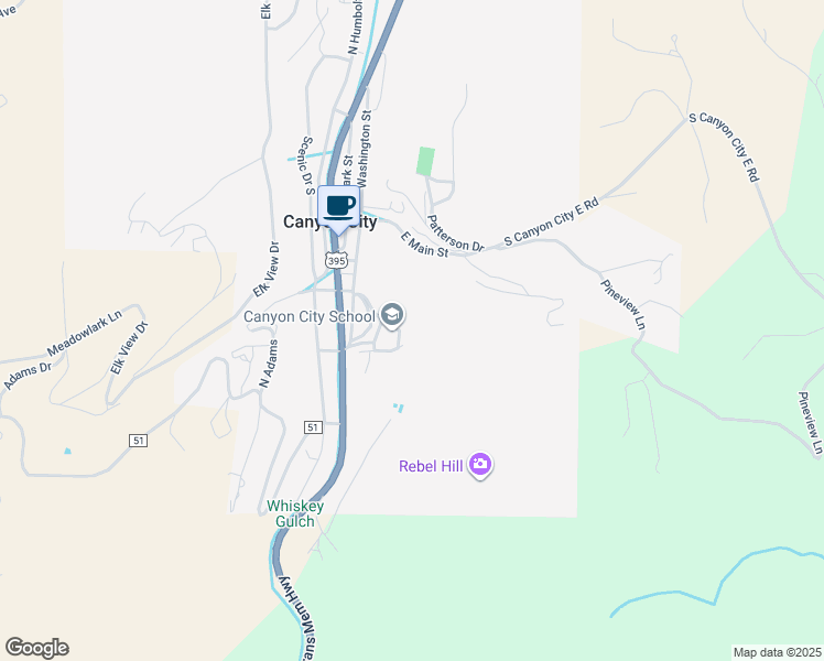 map of restaurants, bars, coffee shops, grocery stores, and more near 107 Rebel Hill Road in Canyon City