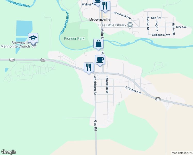 map of restaurants, bars, coffee shops, grocery stores, and more near 313 Washburn Street in Brownsville