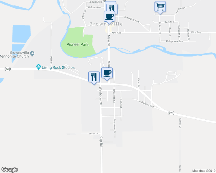 map of restaurants, bars, coffee shops, grocery stores, and more near 313 Washburn Street in Brownsville