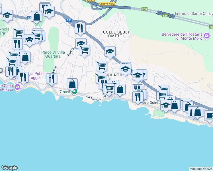 map of restaurants, bars, coffee shops, grocery stores, and more near 19 Via Giuseppe Majorana in Genoa