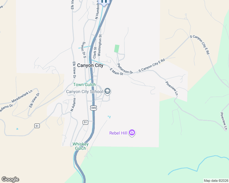 map of restaurants, bars, coffee shops, grocery stores, and more near 107 Rebel Hill Road in Canyon City