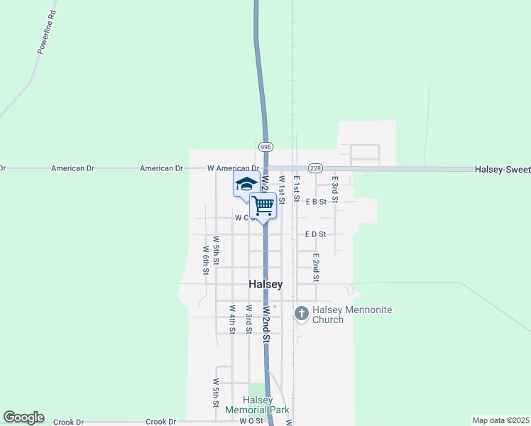 map of restaurants, bars, coffee shops, grocery stores, and more near 239 West 2nd Street in Halsey