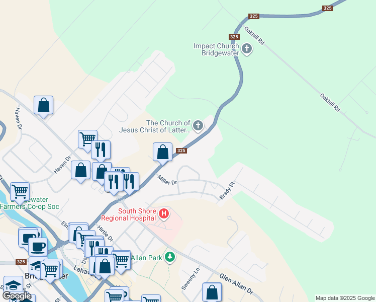 map of restaurants, bars, coffee shops, grocery stores, and more near 304 Aberdeen Road in Bridgewater