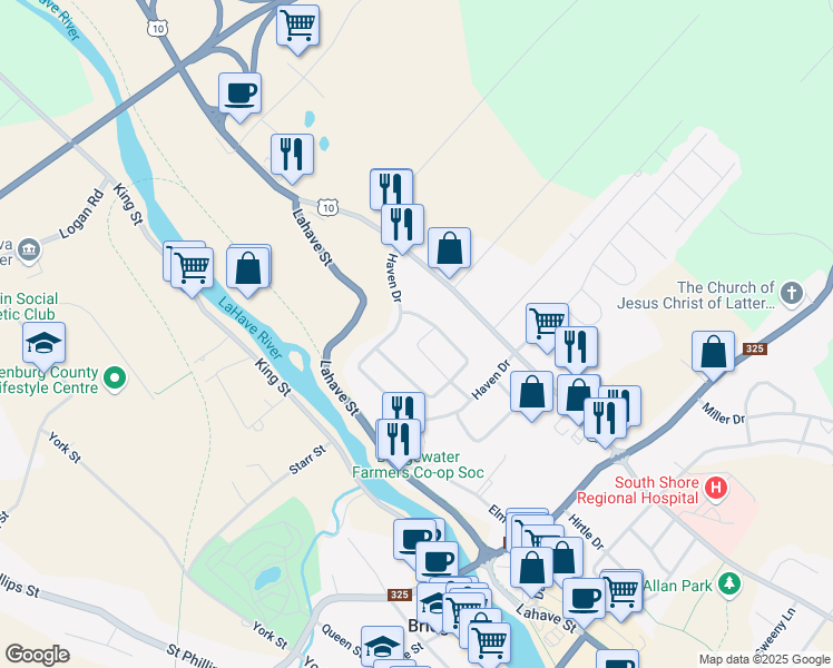 map of restaurants, bars, coffee shops, grocery stores, and more near 53 Belmont Drive in Bridgewater
