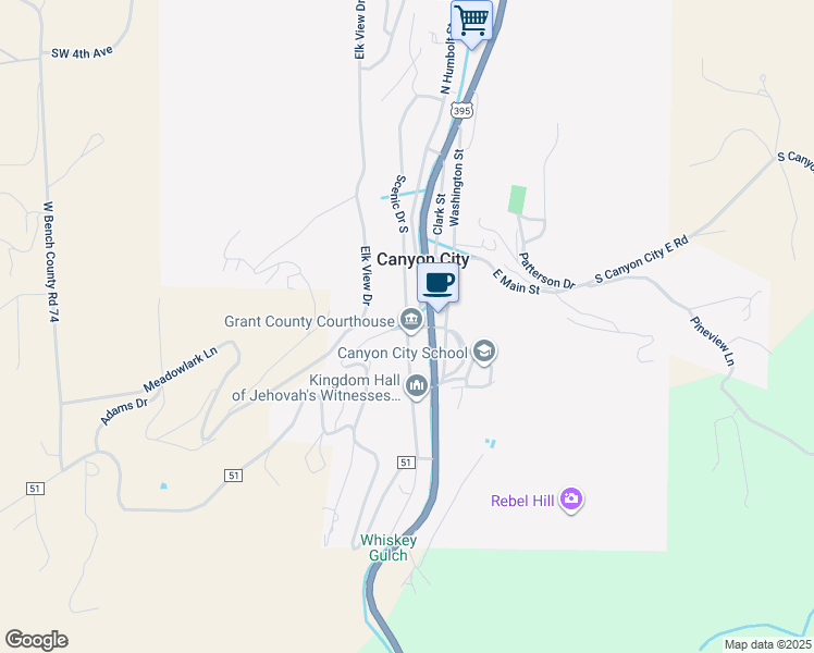 map of restaurants, bars, coffee shops, grocery stores, and more near 201 South Humbolt Street in Canyon City