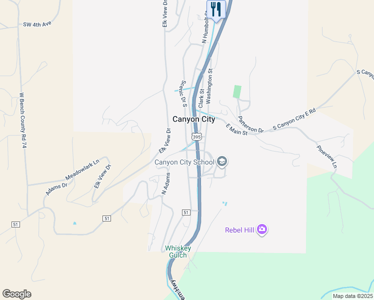 map of restaurants, bars, coffee shops, grocery stores, and more near 201 South Humbolt Street in Canyon City