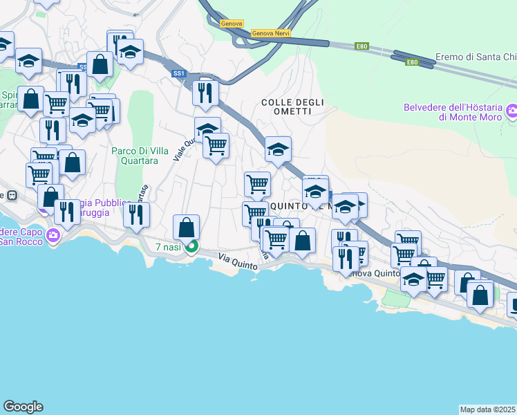 map of restaurants, bars, coffee shops, grocery stores, and more near 22 Via Giuseppe Majorana in Genova
