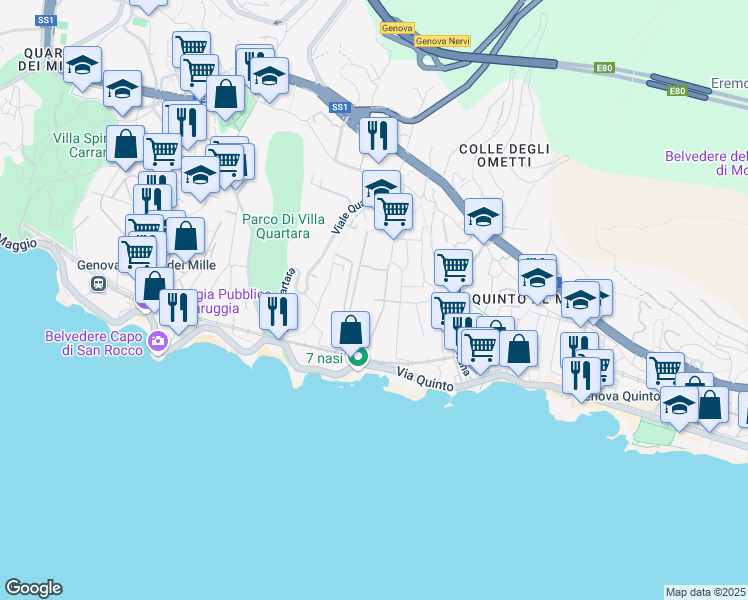 map of restaurants, bars, coffee shops, grocery stores, and more near Viale Ponte dell'Ammiraglio in Genoa