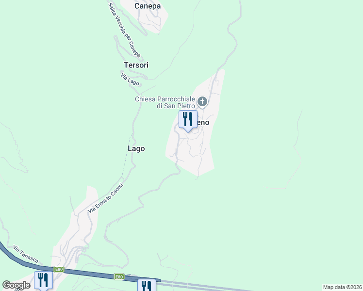 map of restaurants, bars, coffee shops, grocery stores, and more near 10 Via Bergamini in Capreno