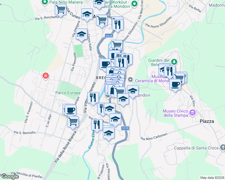 map of restaurants, bars, coffee shops, grocery stores, and more near 18A Corso Statuto in Mondovì